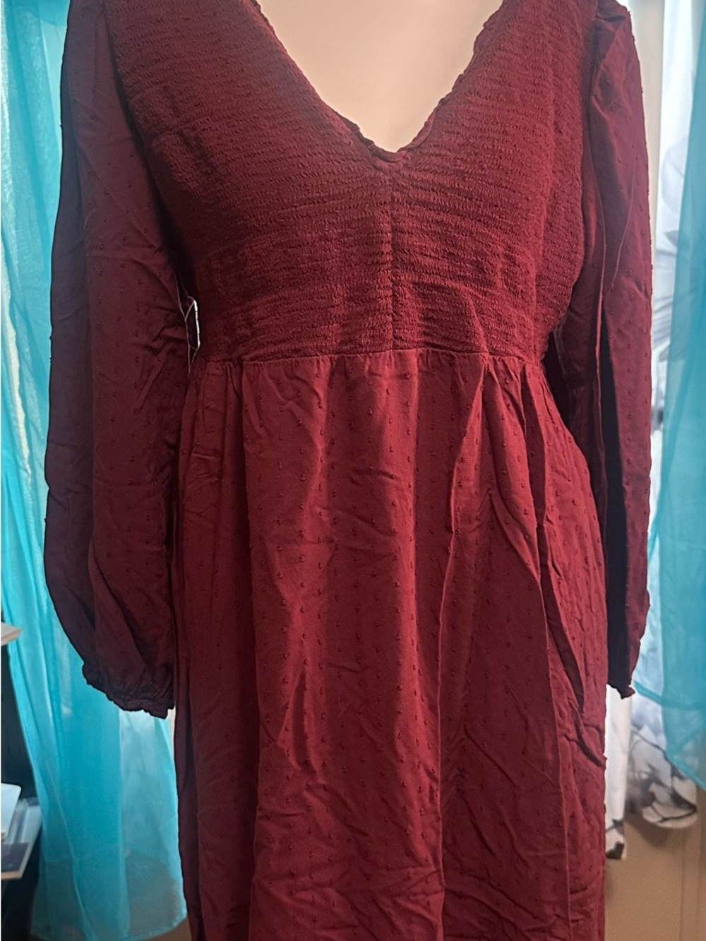 Old Navy Deep Wine V-Neck Long Sleeve maternity Dress